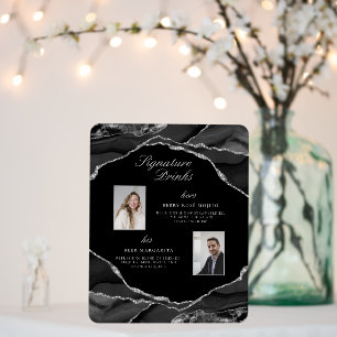 Signature Drinks Black Silver Agate Wedding Photos Foam Board