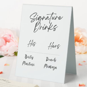 Signature Drinks Black & White Script Wedding Table Tent