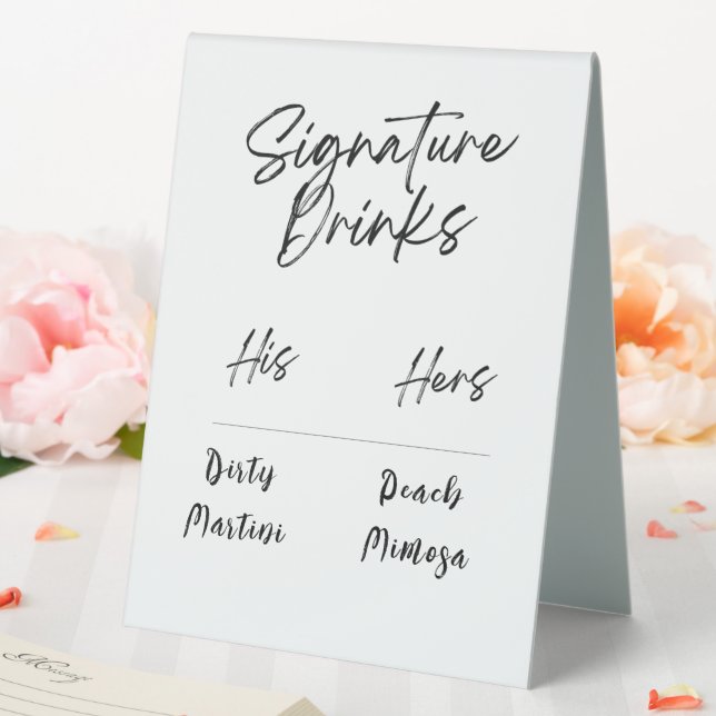 Signature Drinks Black & White Script Wedding Table Tent (In SItu (Wedding))