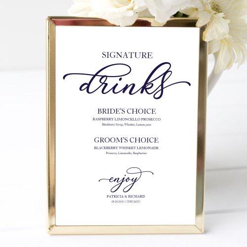 Signature Drinks Chic Navy Blue Script Sign