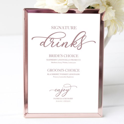 Signature Drinks Chic Rose Gold Script Sign
