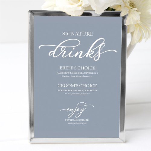 Signature Drinks Chic Script Dusty Blue Sign