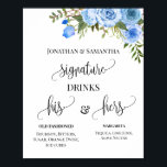 Signature Drinks Couples Wedding Blue Floral Sign<br><div class="desc">Change wording to the design, for additional customization (font color, font style, remove or move elements, change wording *Signature, his, her words are not editable but color can be changed), click on personalize, scroll down and click on link "click to customize further". ** Please see the full collection for matching...</div>