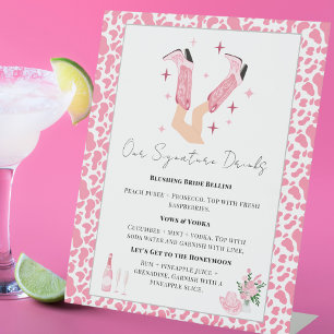 Signature Drinks Cowboy Boots & Bubbly Bridal Pedestal Sign