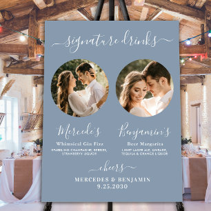 Signature Drinks Custom Photo Dusty Blue Wedding Foam Board