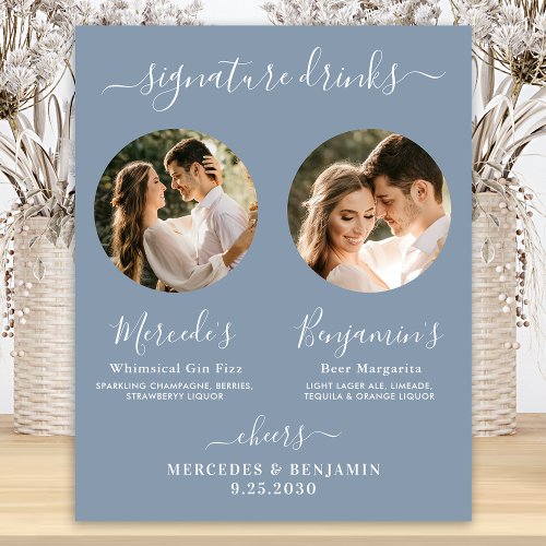 Signature Drinks Custom Photo Dusty Blue Wedding  Poster