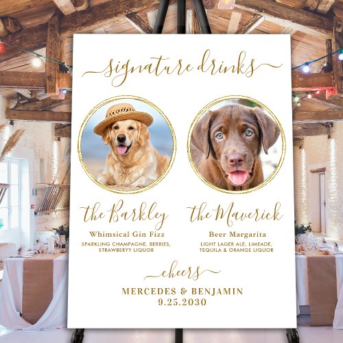 Signature Drinks Custom Photo Gold Pet Wedding Bar Foam Board