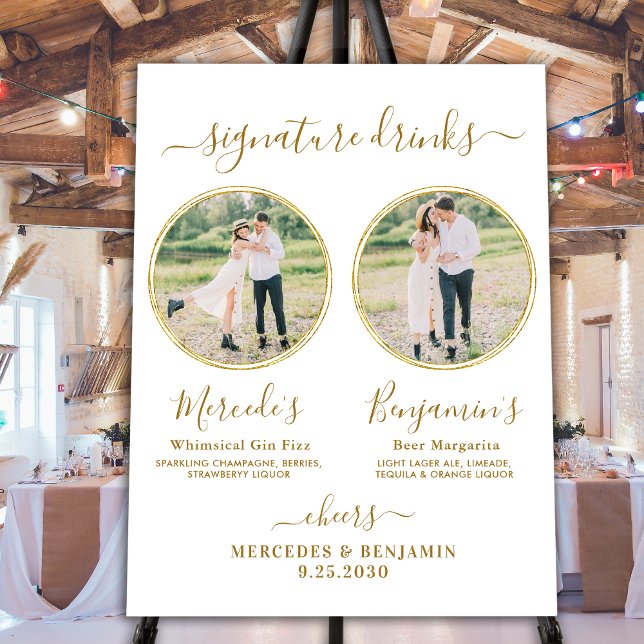 Signature Drinks Custom Photo Gold Wedding Bar  Foam Board (Creator Uploaded)