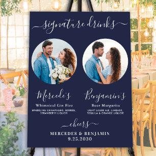Signature Drinks Custom Photo Navy Blue Wedding  Foam Board