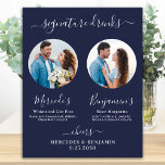 Signature Drinks Custom Photo Navy Blue Wedding Poster<br><div class="desc">Signature Drinks ! Simple yet elegant calligraphy, this signature drink bar sign features two cocktails 'the Bride' and 'the Groom', personalized with your drinks of choice. Customize this elegant wedding sign with your favorite engagement photo or couples photos, names and signature drinks! You can also customize the photos for signature...</div>