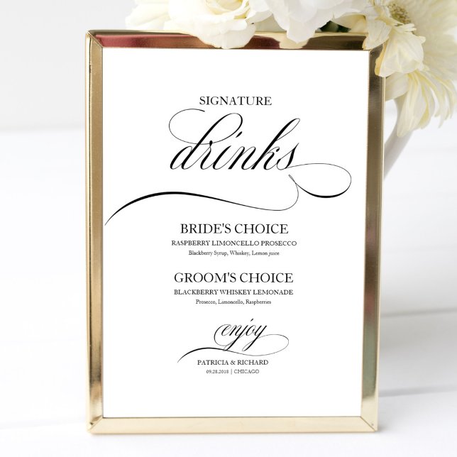 Signature Drinks Elegant Black Script Poster (Creator Uploaded)