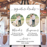 Signature Drinks Elegant Custom Photo Wedding Bar  Foam Board<br><div class="desc">Signature Drinks ! Simple yet elegant calligraphy, this signature drink bar sign features two cocktails 'the Bride' and 'the Groom', personalized with your drinks of choice. Customize this elegant wedding sign with your favorite engagement photo or couples photos, names and signature drinks! You can also customize the photos for signature...</div>