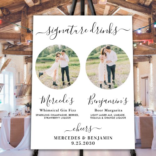 Signature Drinks Elegant Custom Photo Wedding Bar  Foam Board