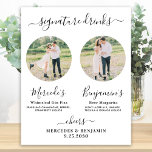 Signature Drinks Elegant Custom Photo Wedding Bar Poster<br><div class="desc">Signature Drinks ! Simple yet elegant calligraphy, this signature drink bar sign features two cocktails 'the Bride' and 'the Groom', personalized with your drinks of choice. Customize this elegant wedding sign with your favorite engagement photo or couples photos, names and signature drinks! You can also customize the photos for signature...</div>