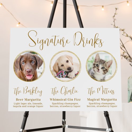 Signature Drinks Elegant Gold 3 Photo Pet Wedding  Foam Board