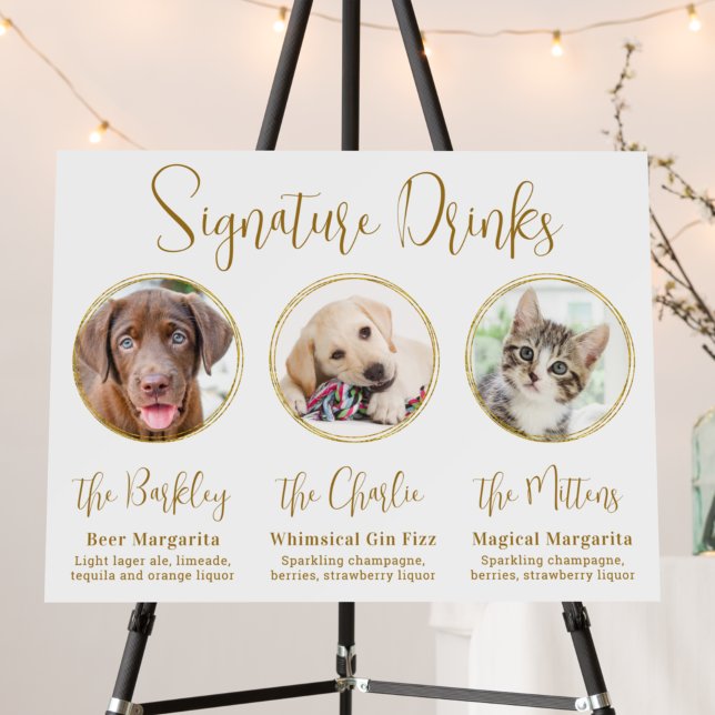 Signature Drinks Elegant Gold 3 Photo Pet Wedding  Foam Board (Creator Uploaded)