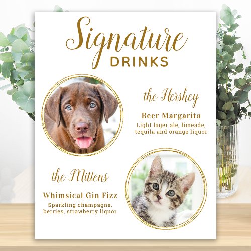 Signature Drinks Elegant Gold Pet Wedding 2 Photo  Foam Board