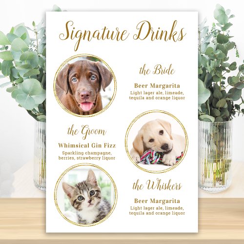 Signature Drinks Elegant Gold Pet Wedding 3 Photos Poster