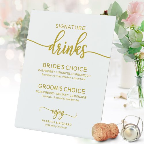 Signature Drinks Elegant Gold Script Wedding Sign