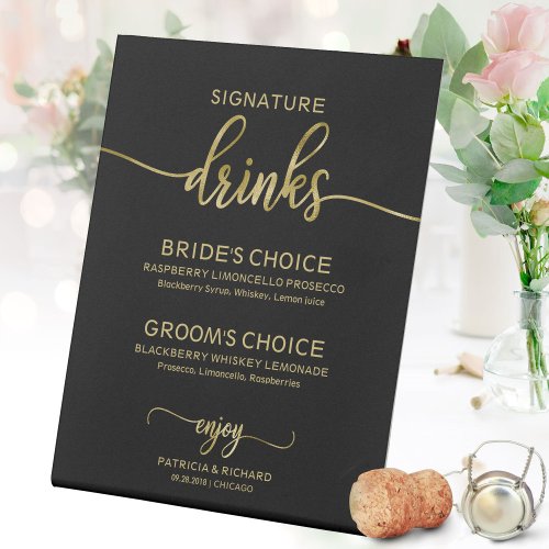 Signature Drinks Elegant Gold Script Wedding Sign