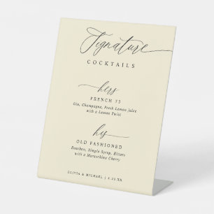 Signature Drinks Elegant Modern Cream Wedding Pedestal Sign