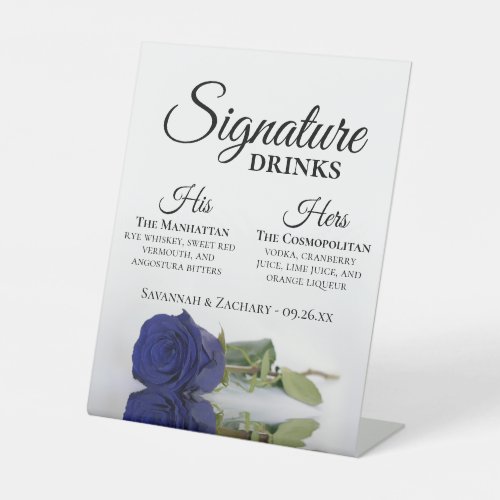 Signature Drinks Elegant Navy Blue Rose Wedding Pedestal Sign