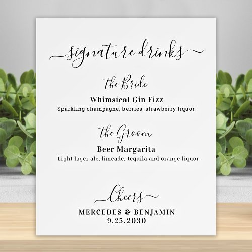 Signature Drinks Elegant Personalized Wedding Bar Foam Board