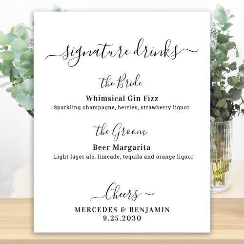 Signature Drinks Elegant Personalized Wedding Bar Poster