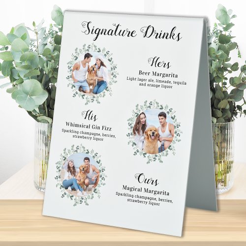 Signature Drinks Elegant Pet Wedding 3 Photos Table Tent Sign