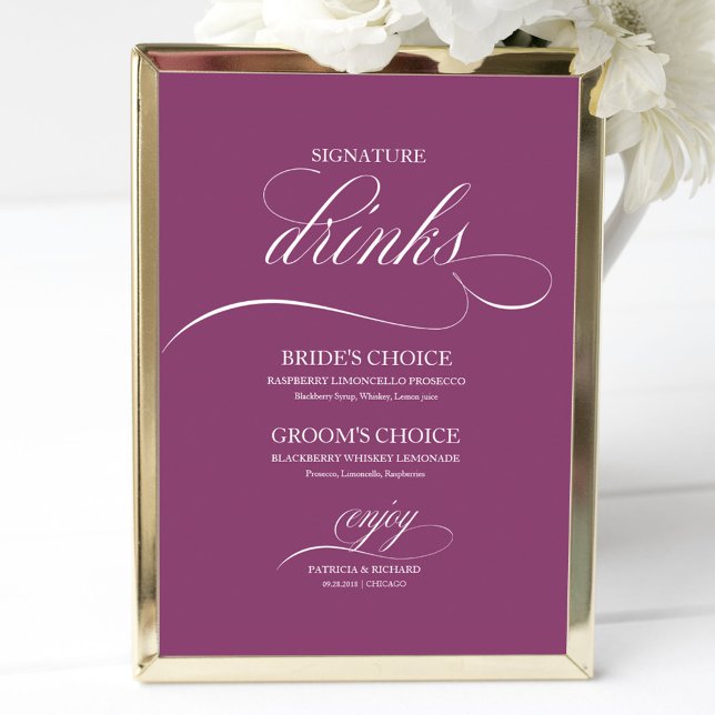 Signature Drinks Elegant Pink Cassis Wedding Sign (Creator Uploaded)