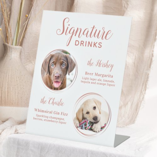 Signature Drinks Elegant Rose Gold Pet Wedding Pedestal Sign