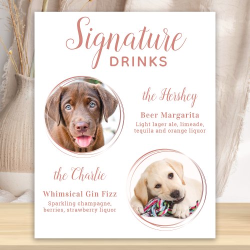 Signature Drinks Elegant Rose Gold Pet Wedding Poster