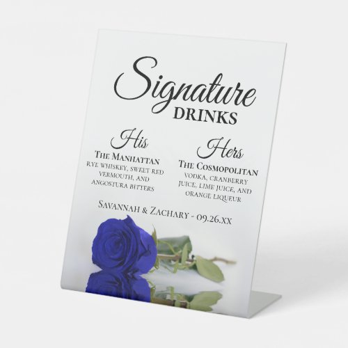 Signature Drinks Elegant Royal Blue Rose Wedding Pedestal Sign