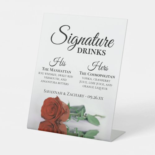 Signature Drinks Elegant Rust Orange Rose Wedding Pedestal Sign