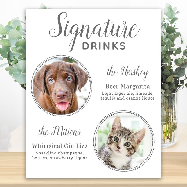 Signature Drinks Elegant Silver Pet Wedding Photo Poster (Creator Uploaded)