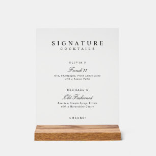 Signature Drinks Elegant Simple Wedding Bar Acrylic Sign