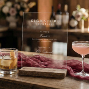 Signature Drinks Elegant Simple White Wedding Bar Acrylic Sign