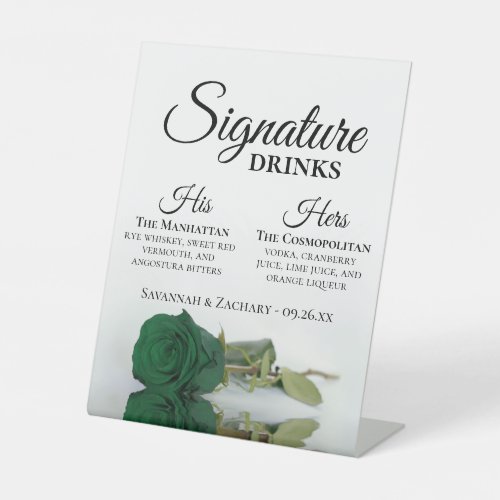 Signature Drinks Emerald Green Rose Wedding Pedestal Sign