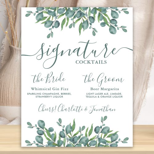 Signature Drinks Eucalyptus Personalized Wedding Poster