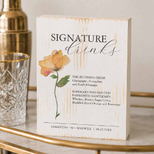 Signature Drinks Floral Wedding Sign Wood