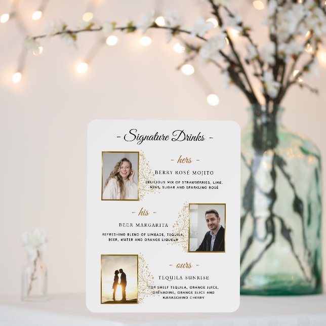Signature Drinks Gold Custom Winter Wedding Photo Foam Board (In Situ (Wedding))