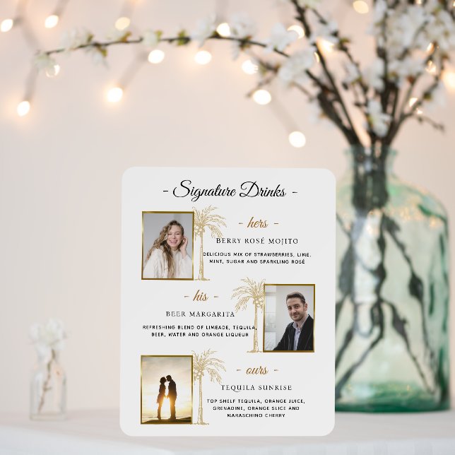 Signature Drinks Gold Palm Custom Wedding Photo Foam Board (In Situ (Wedding))