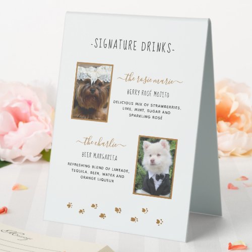Signature Drinks Gold Pet Wedding Photo Table Tent Sign