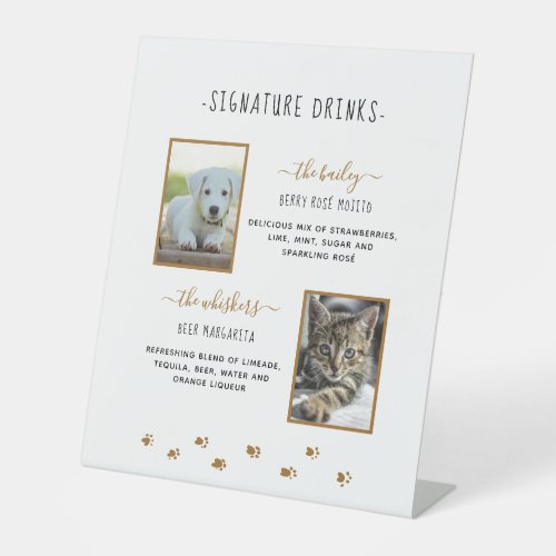 Signature Drinks Gold Pet Wedding Photos Pedestal Sign