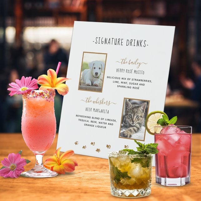 Signature Drinks Gold Pet Wedding Photos Pedestal Sign (Signature Drinks Gold Pet Wedding Photos Pedestal Sign)