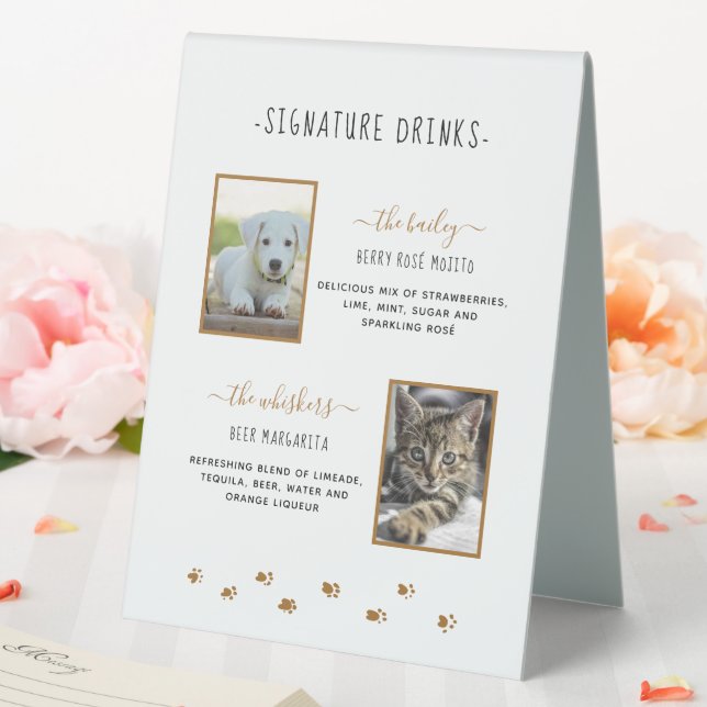 Signature Drinks Gold Pet Wedding Photos Table Tent (In SItu (Wedding))