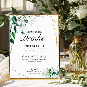 Signature Drinks Greenery Geometric Floral Elegant Poster