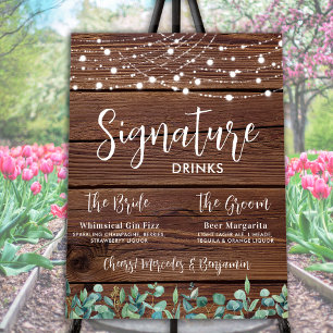 Signature Drinks Greenery String Lights Wedding Foam Board