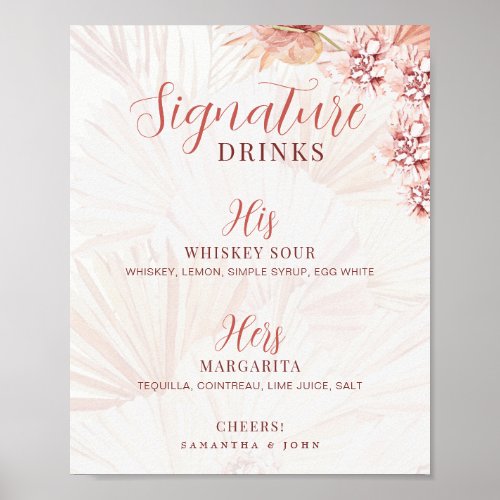 Signature Drinks His Hers Bride Groom Cocktail Bar Poster