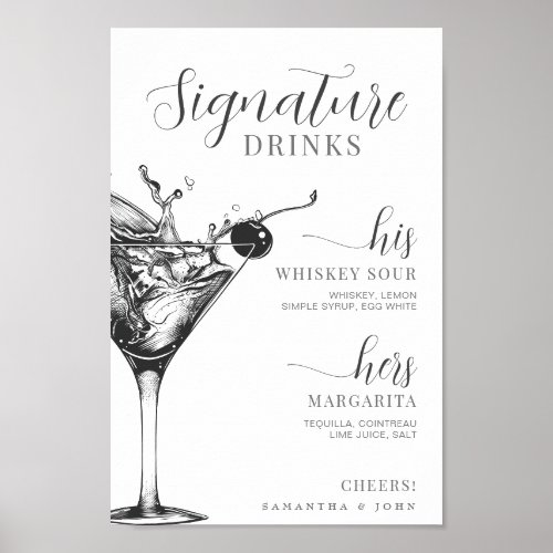 Signature Drinks His Hers Bride Groom Cocktail Bar Poster